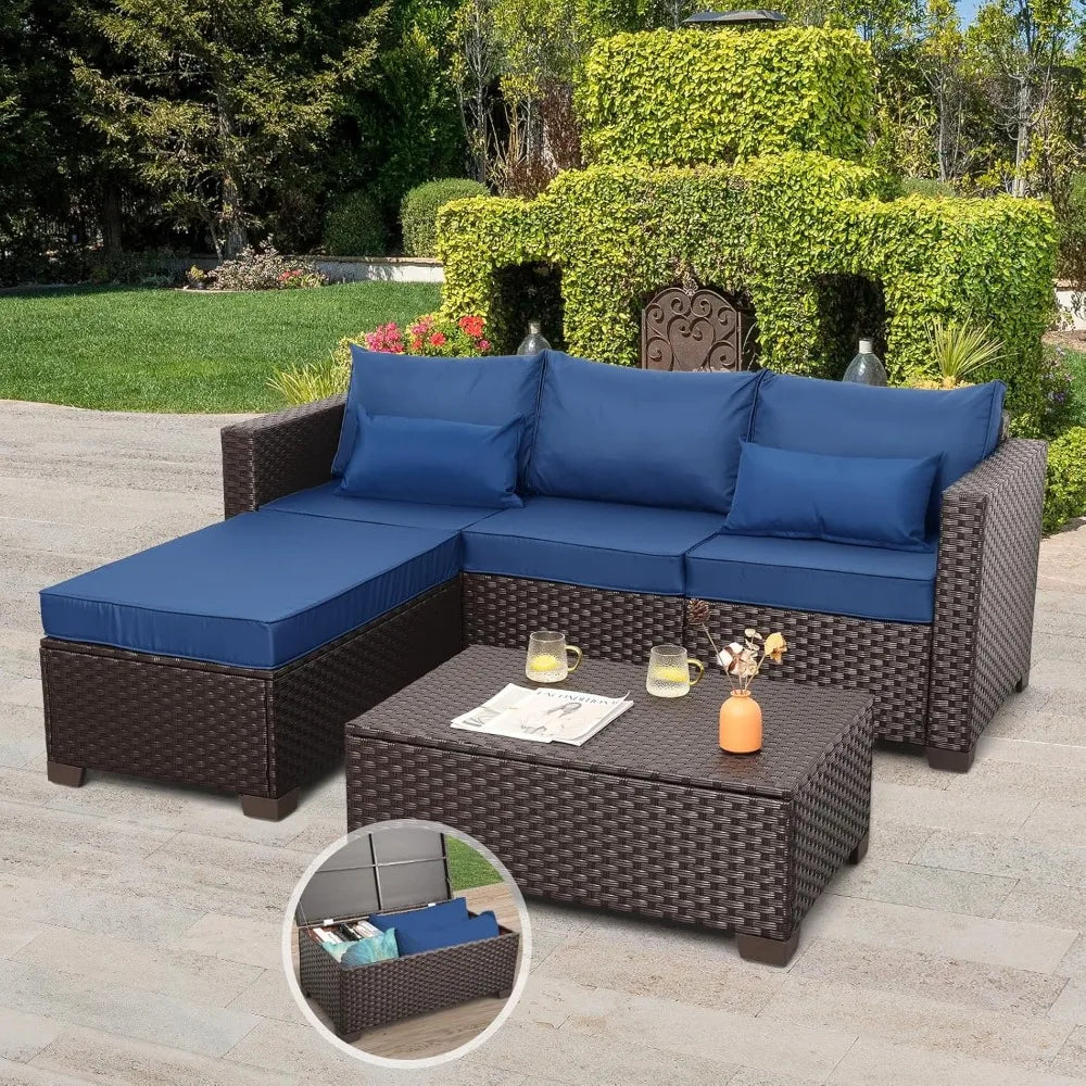 Patio Furniture Set Outdoor Sectional Sofa Set 3 Pieces Wicker Patio Furniture Outdoor Couch Outdoor Ottoman Coffee Table