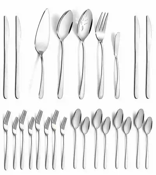 65 Pcs Silverware Set with Serving Set for 12, Stainless Steel Flatware Cutlery Set Contains 5 Pcs Serving Set, for Home