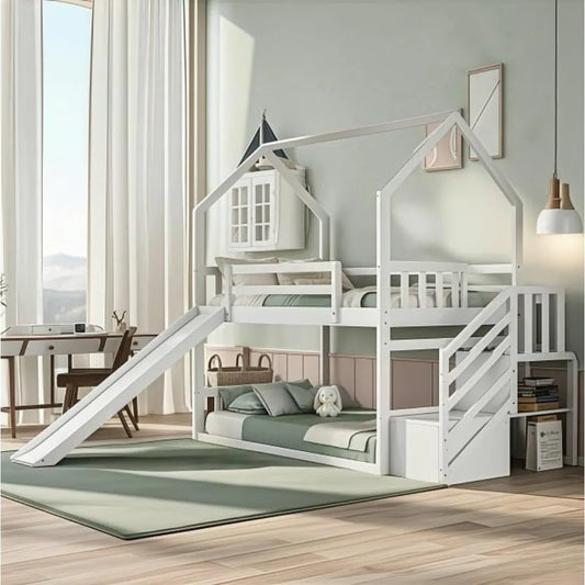 Harper And Bright Designs Twin Over Twin Bunk Bed With Slide