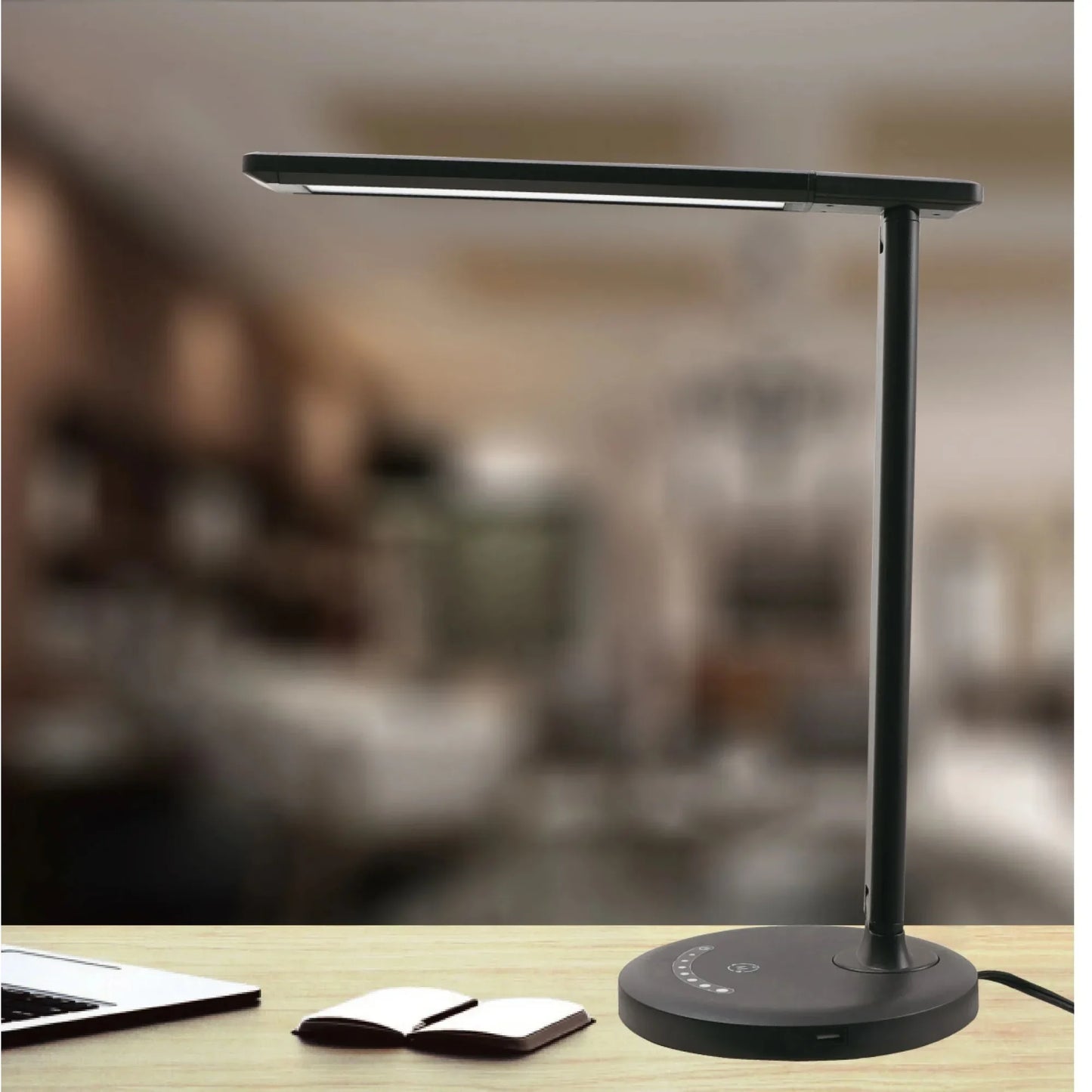 Modern Dimmable LED Desk Lamp with USB Charging Port, Matte Black Finish, for All Ages,Touch Control
