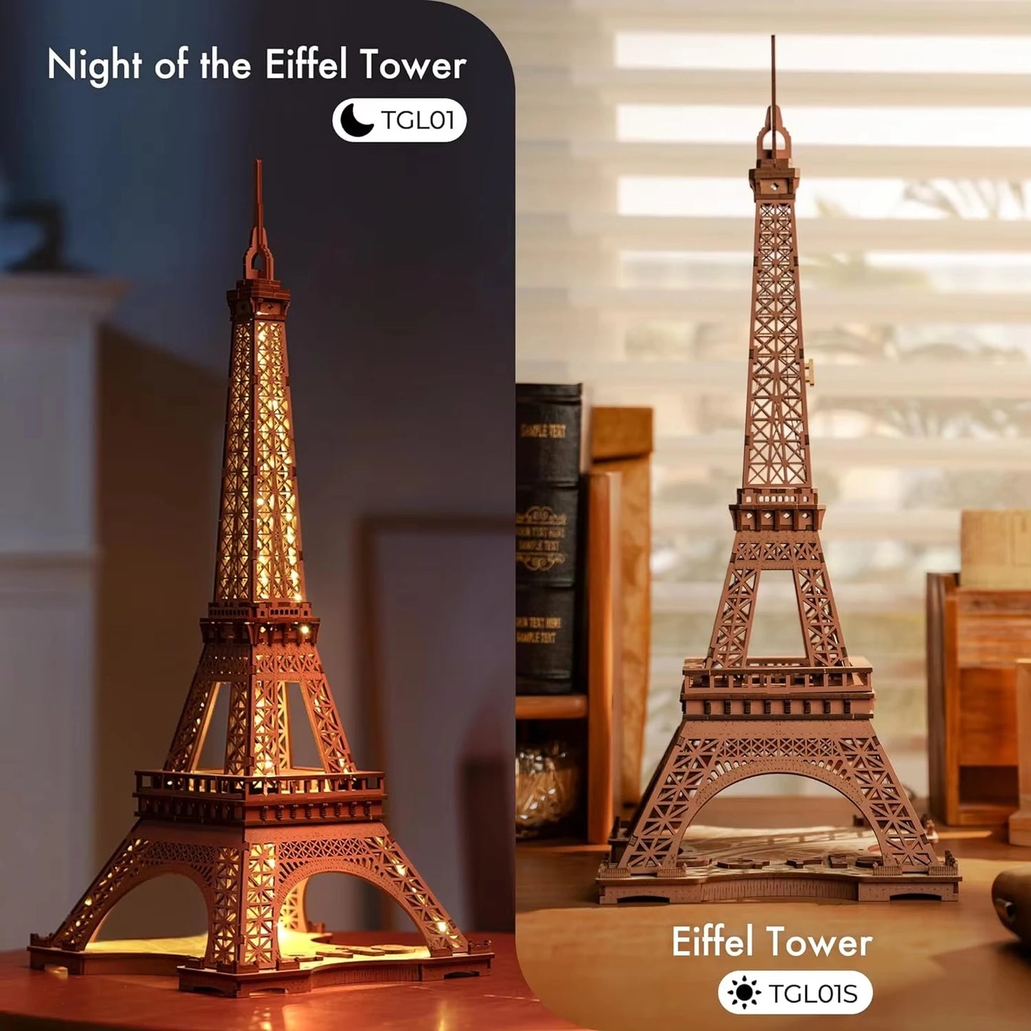 Eiffel Tower 3D Wooden Puzzle Night Light Kit For Kids
