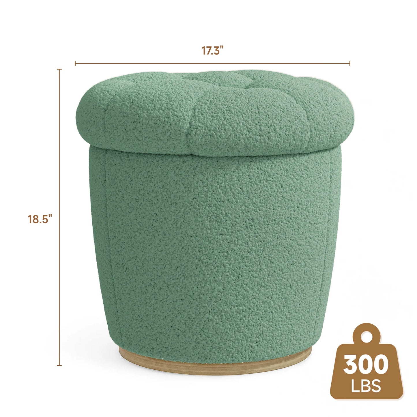 Matcha Green Lambswool Round Storage Ottoman,Upholstered Vanity Stool,Multi Footrest&Table Alternative, For Living Room&Bedroom