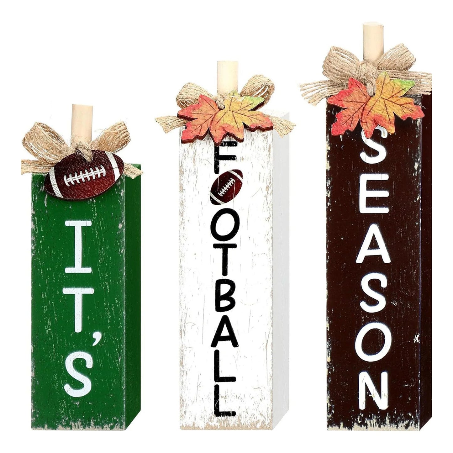 Rustic Autumn Tabletop Decor Set with Wooden Standing Blocks and Letter Print Signs for Tiered Trays 3 Pieces