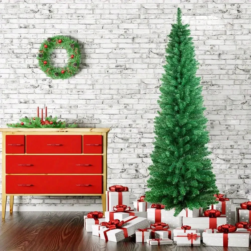 Pencil Christmas Tree 5/6/7 Feet with LED Lights, Artificial Pine Christmas Tree Decoration