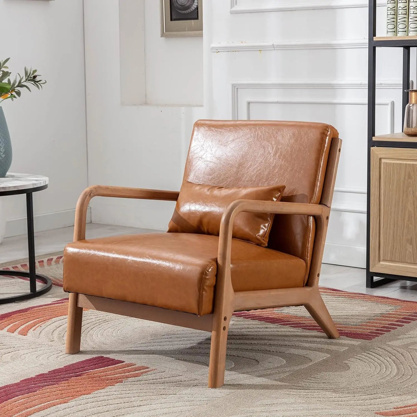 Mid Century Modern Accent Chair, Comfy Fabric Living Room Chairs with Solid Wood Frame, Lounge Reading Armchair, Easy As