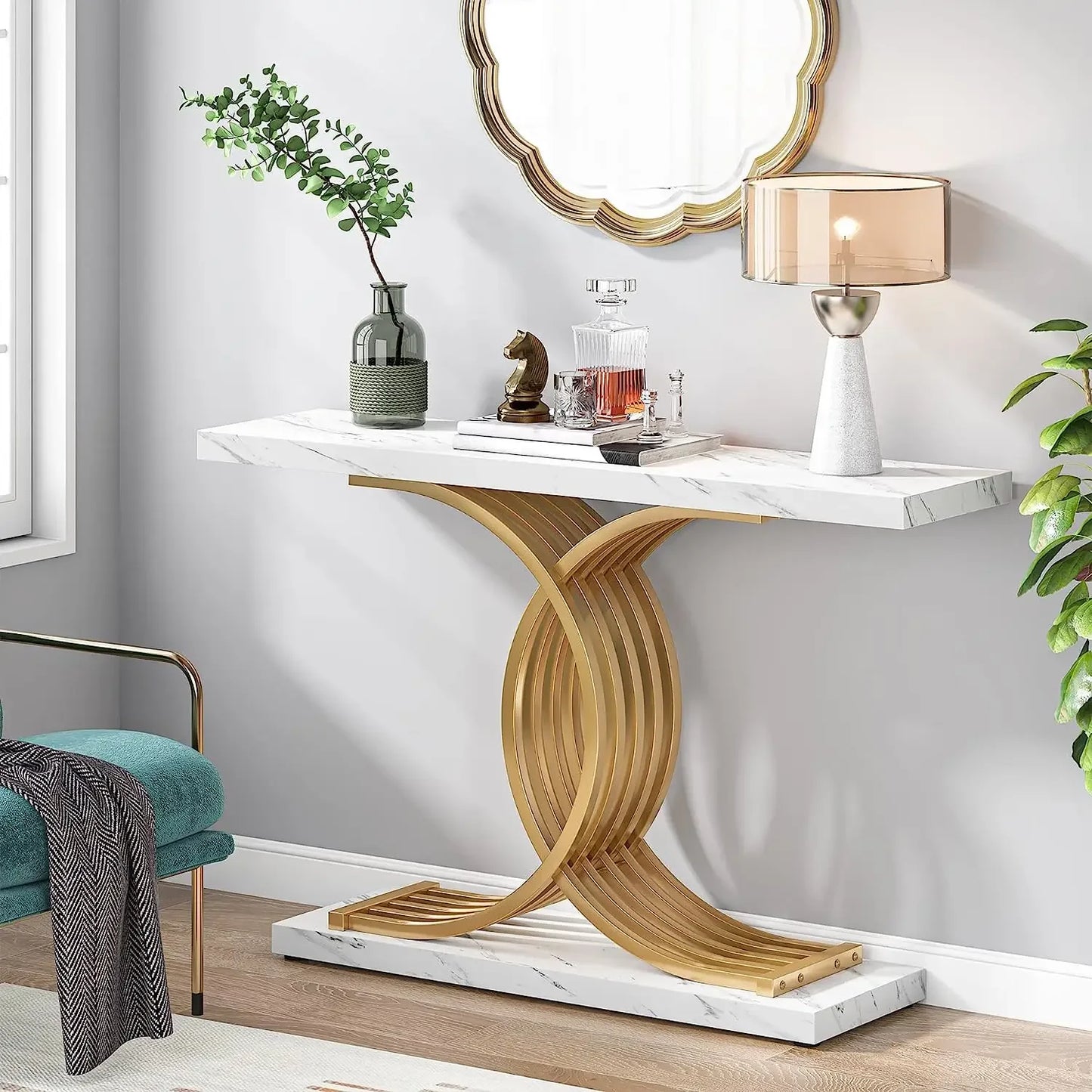 Tribesigns Modern Gold Console Table with Geometric Metal Legs