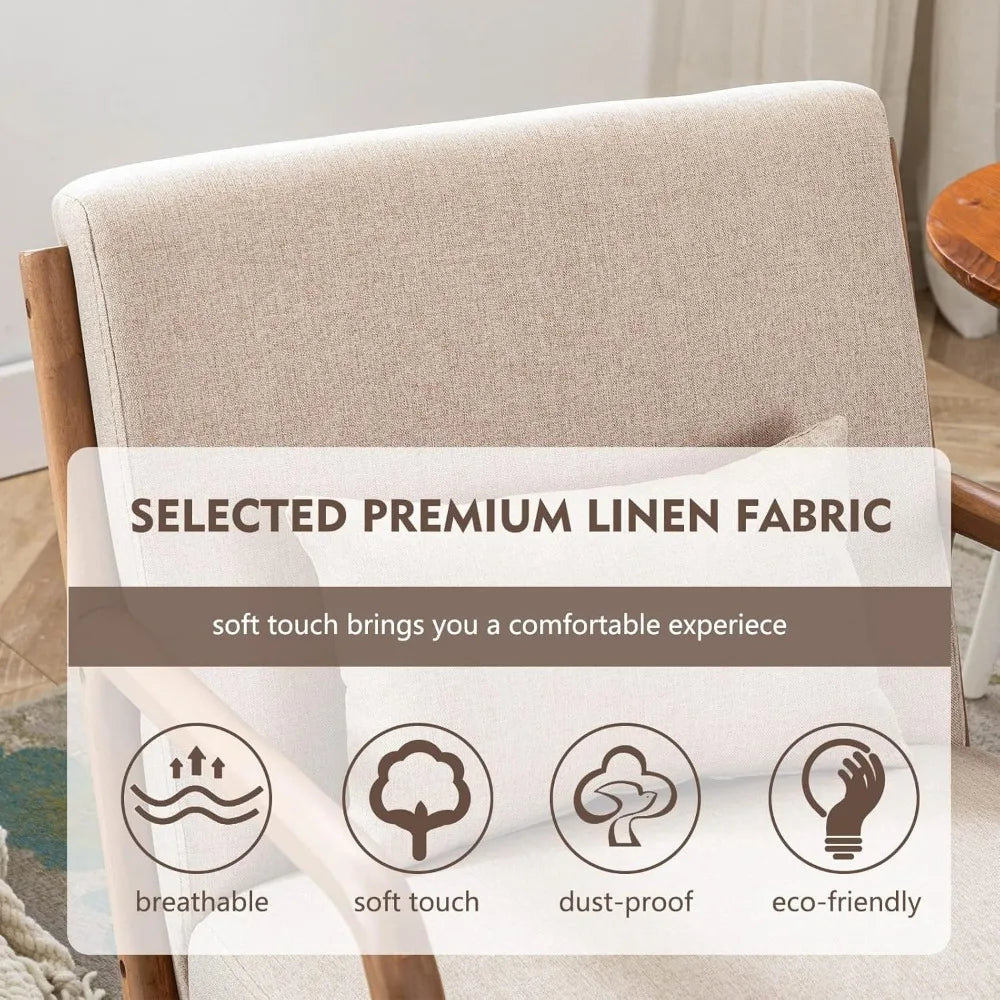 Mid Century Modern Accent Chair, Comfy Fabric Living Room Chairs with Solid Wood Frame, Lounge Reading Armchair, Easy As