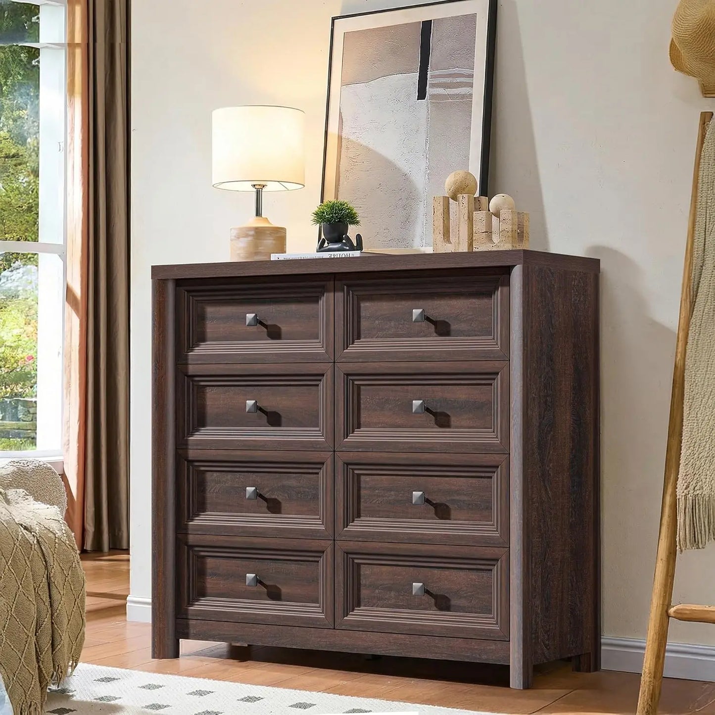 Black Dresser, Farmhouse 6 Drawer Dresser for Bedroom, 52 inch Wide Dressers with Deep Drawers, Vintage Dressers, Solid Wood