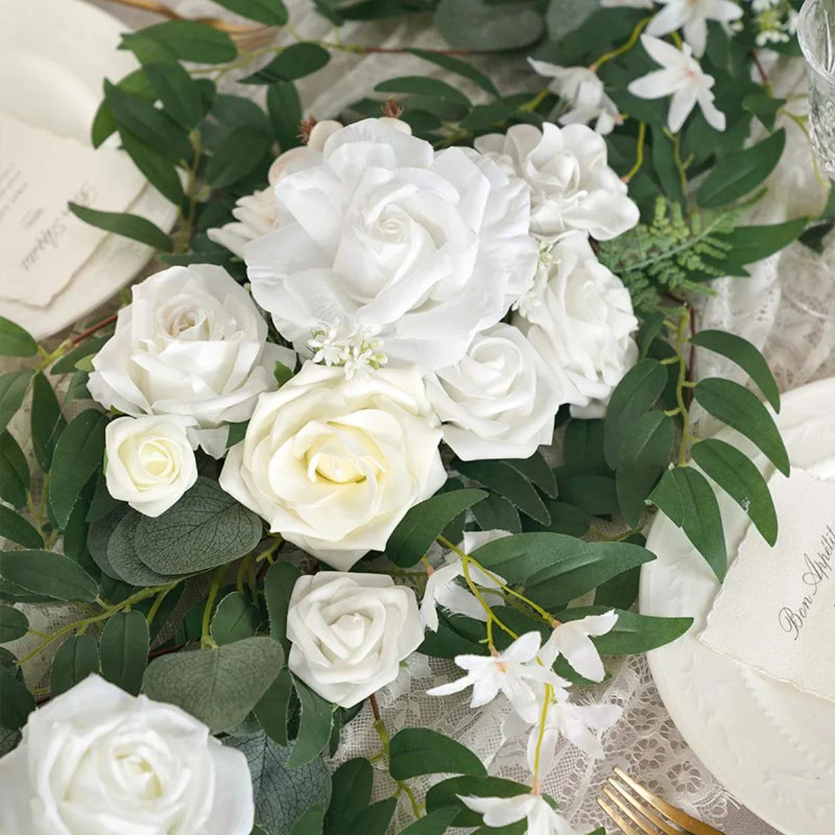 1Pc Eucalyptus Willow Leaf Flower Garland - 5.9ft Eucalyptus & Rose, Sweetheart Table Decor for Wedding Reception,