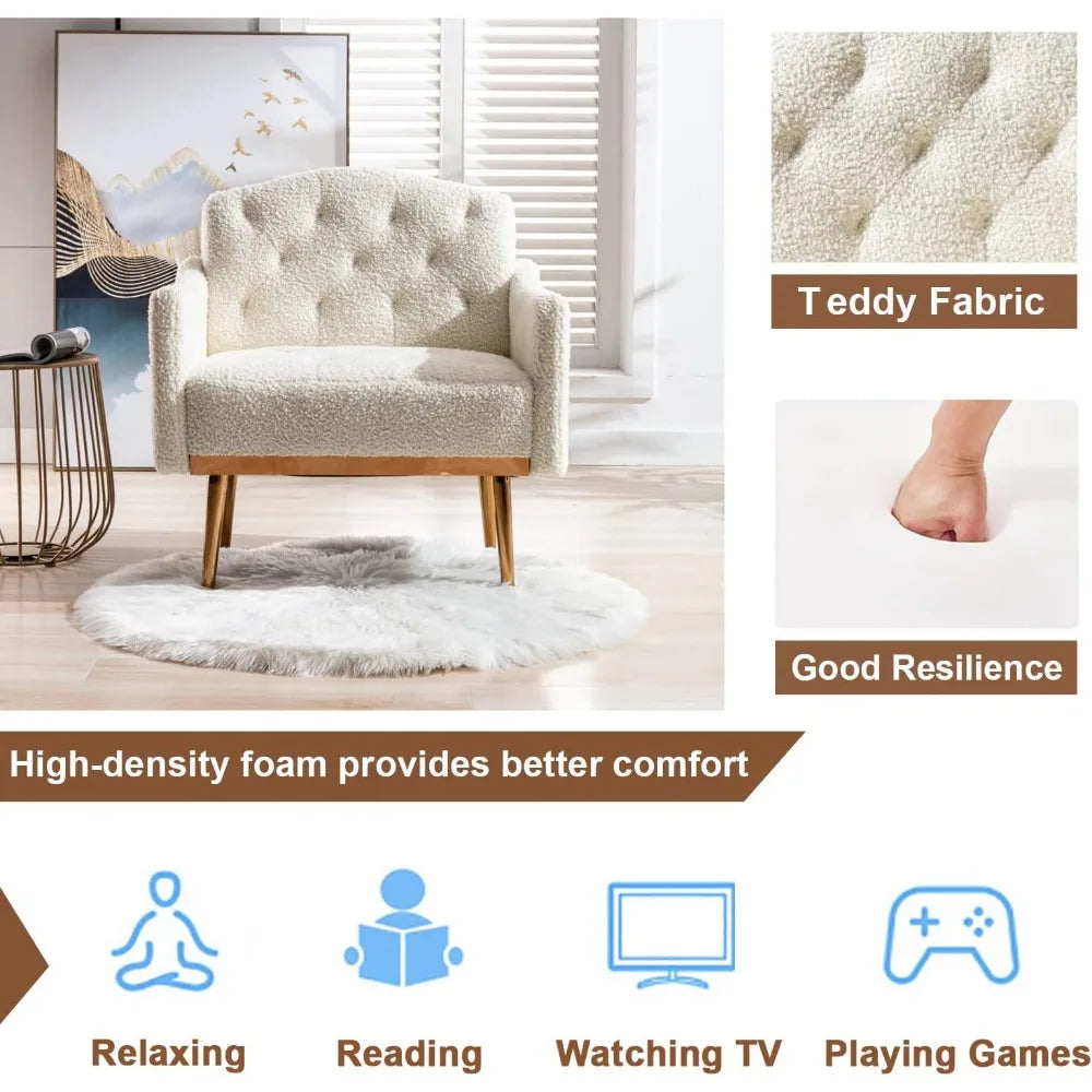 Modern Accent Chair, Upholstered Single Sofa Arm Chair for Living Room and Bedroom, Comfy Armchair with Solid Tapered M