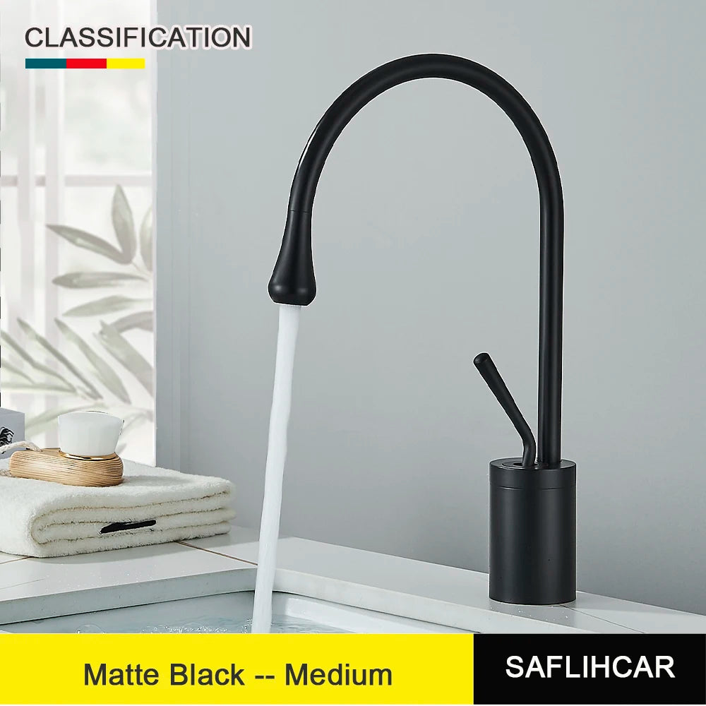 Brushed Gold Basin Faucet Black Faucet Deck Mounted Basin Sink Tap Hot & Cold Mixer Brass Tap for Bathroom