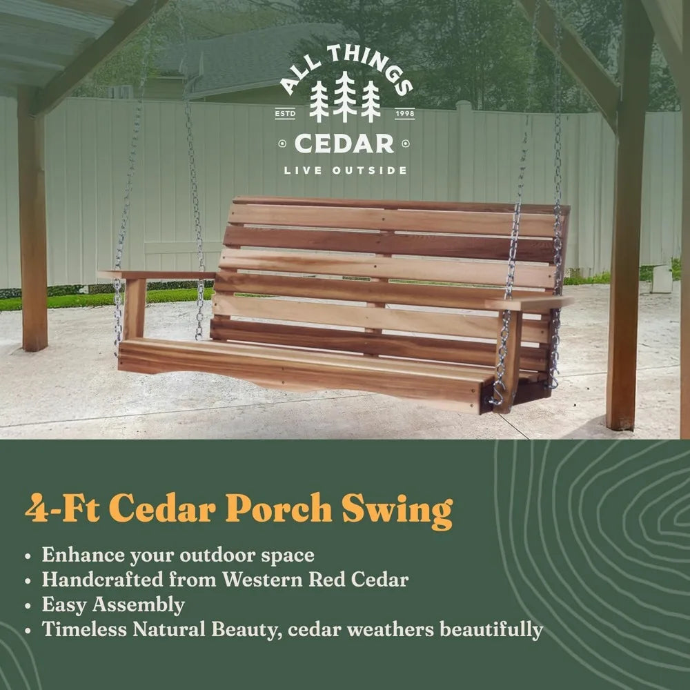 Wooden Porch Swing, Outdoor Patio Furniture, 4 Foot, Natural