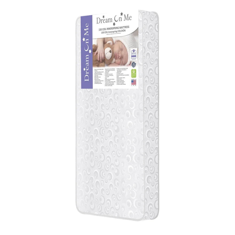 Lightweight Two-layer Crib Toddler Mattress 150 Interwoven Coils Greenguard Gold Certified Waterproof Firm Support Safe Sleep
