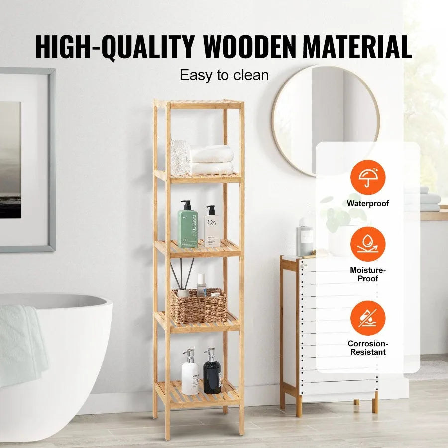 Corner Standing Bookshelf 5Tier Bamboo Ladder Narrow Shelf Plant Stand
