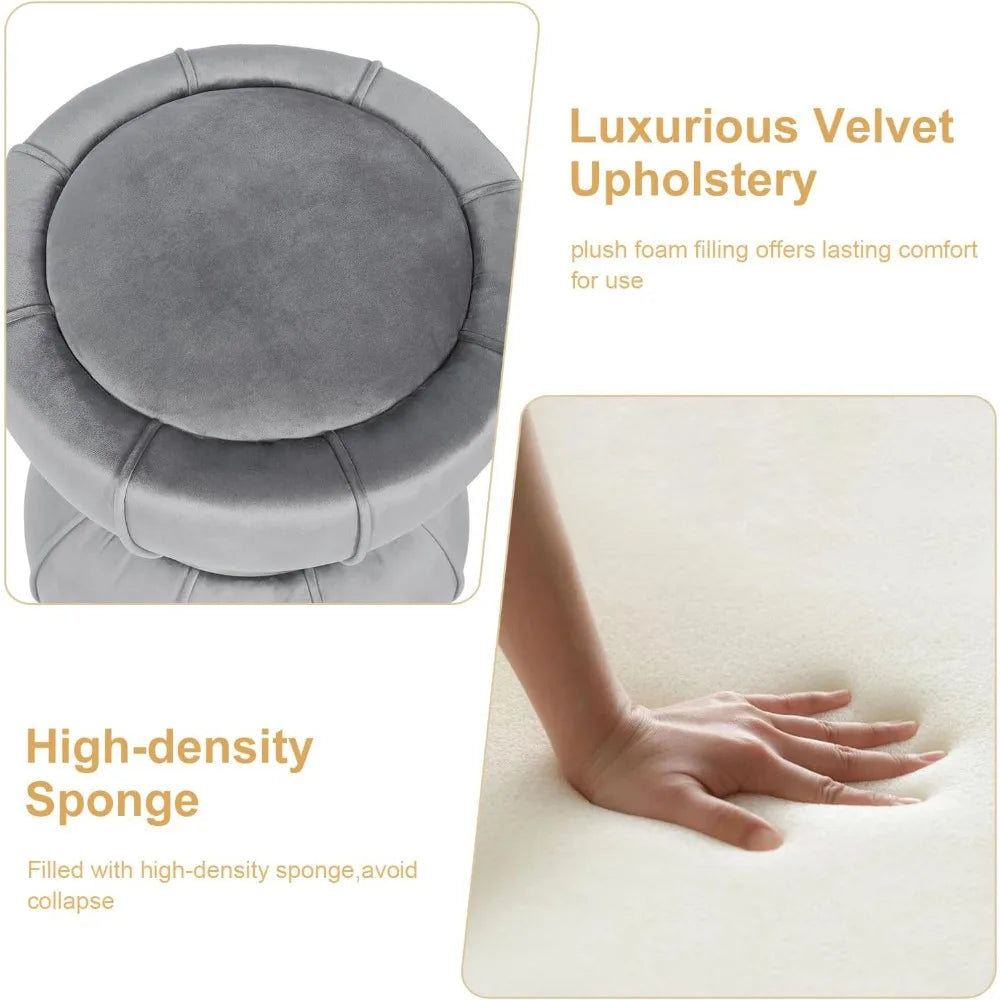 Huanzhuang Round Velvet Ottoman With Metal Band Home Decor