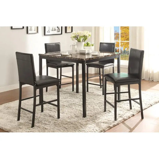 Counter Height Dining Set 5pc with Faux Marble Tabletop and 4 Chairs, Ideal for Transitional Small Spaces, Stylish and