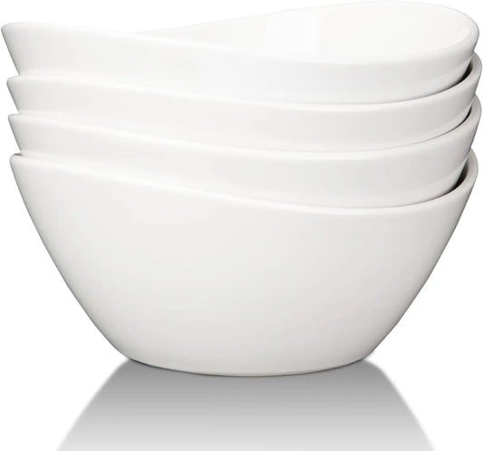 8" Serving Bowls, 42 Oz Porcelain Bowls Set of 4, Large Oval Ceramic Dessert Bowlsfor Salad Ice Cream Snacks Cereal Pasta Soup