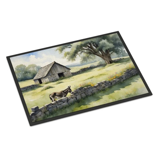 Donkey by the Stone Wall Doormat Front Door Mat Indoor Outdoor Rugs for Entryway Non Slip Washable Low Pile 24H X 36W