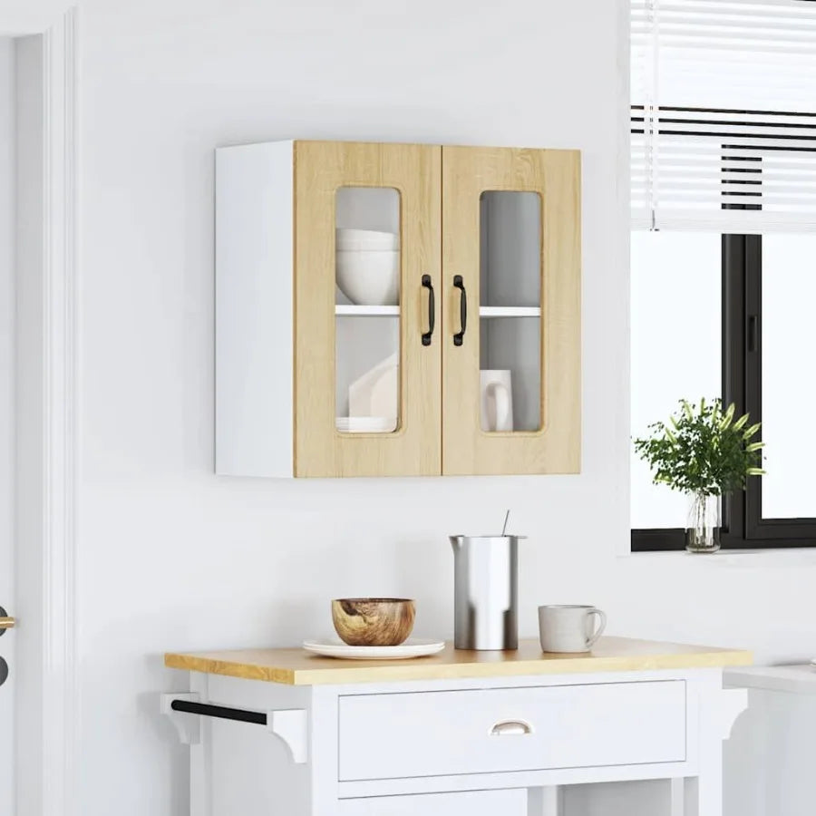 Kitchen Wall Cabinet Sonoma oak Engineered wood and glass