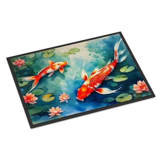 Koi Fish Doormat Front Door Mat Indoor Outdoor Rugs for Entryway Non Slip Washable Low Pile 24H X 36W