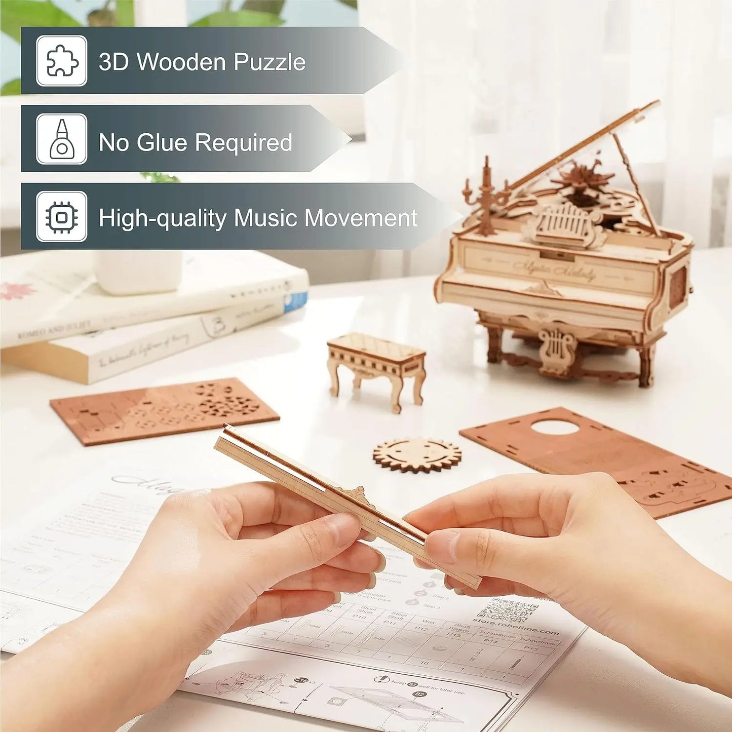 Robotime Magic Piano Mechanical 3D Puzzle Wooden Music Box