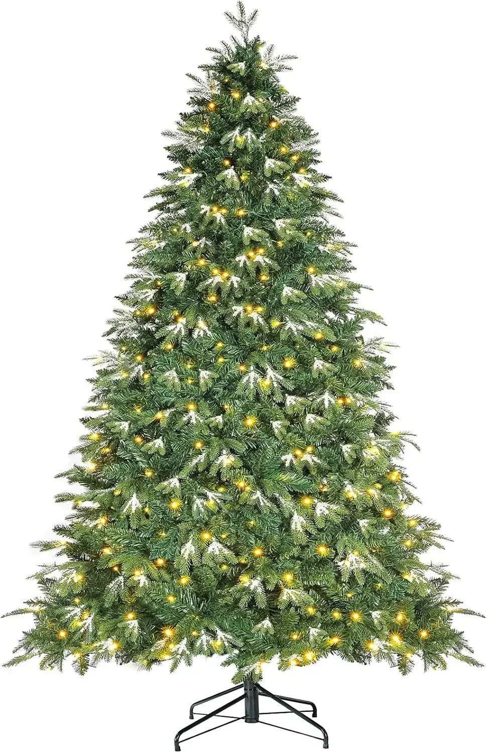Ice Crystal Snow Spruce Artificial Holiday Xmas Tree w/ Branch Tips, Prelit Christmas Tree, Warm Lights, Auto-Expanded Hinges