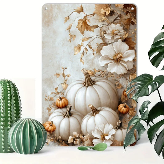 Charming Pumpkin Floral Metal Sign For Thanksgiving Decor