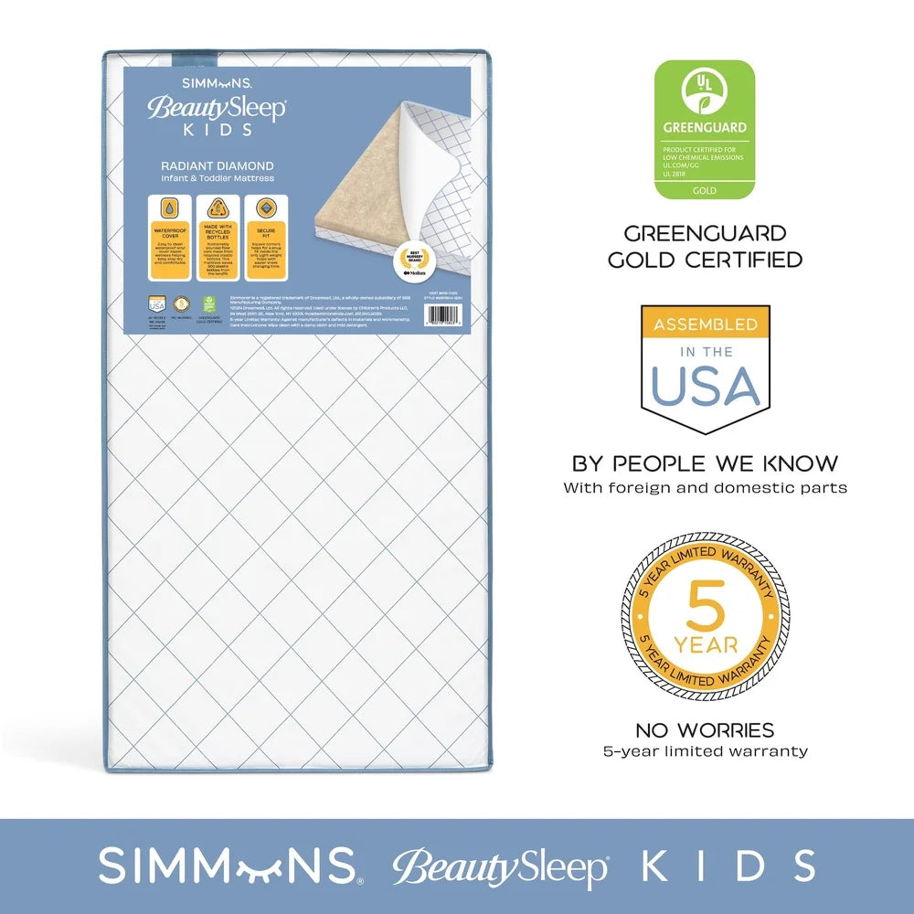 Waterproof Extra Firm Crib Toddler Mattress GREENGUARD Gold Certified High Density Fiber Core Eco Friendly Design Stain