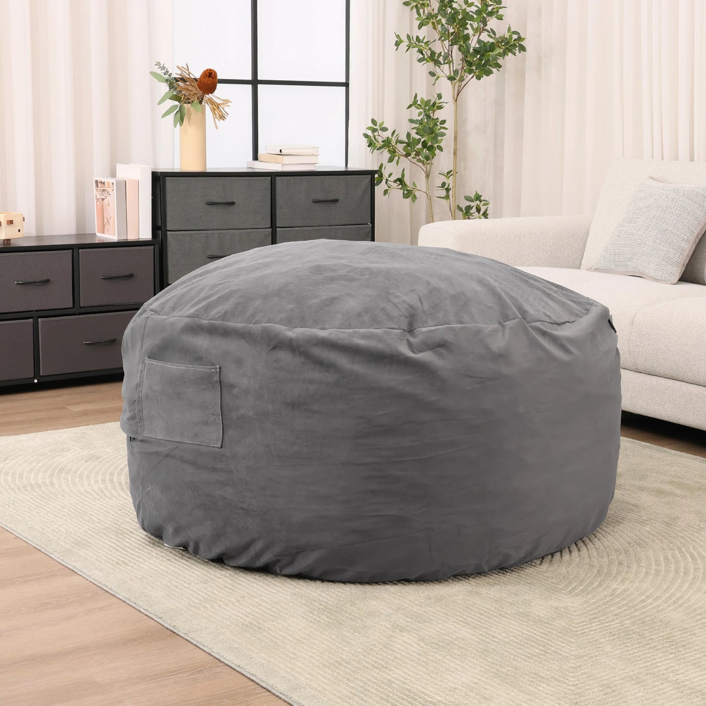 JHK Oversized 3/4FT Bean Bag Chair for Gaming Reading Lazy Sofa Foam Filled Couch with Removable Cover Living Room Furniture