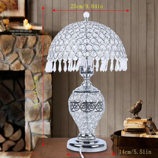 Crystal Table Lamp, Bedside Lamp Decorative Nightstand Lamp with Double Button Switch,  Bedside Light Lighting E26