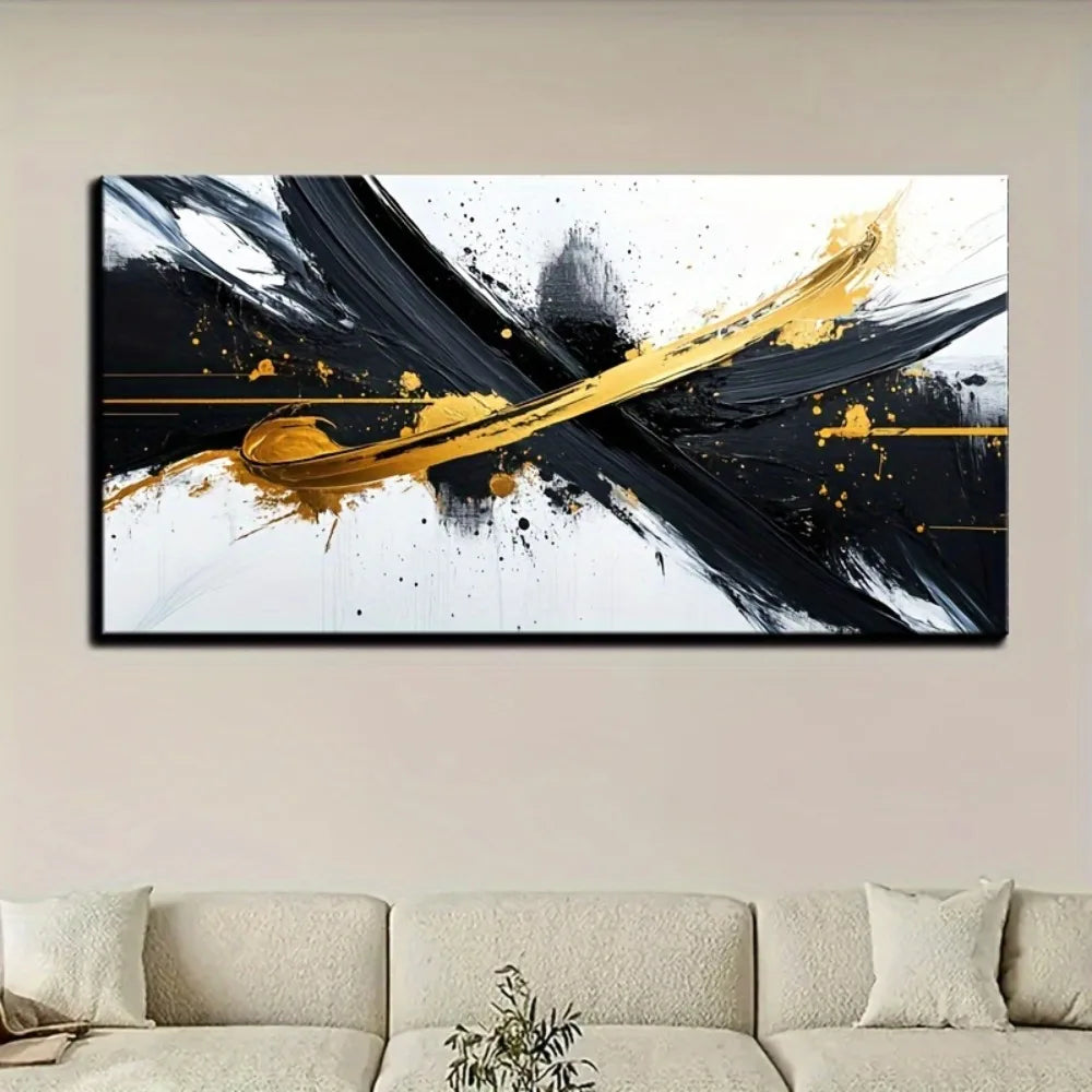 Framed Black White Abstract Canvas Mural for Home Office