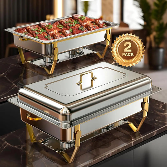 2/4Pack 8QT High Grade Chafing Dishes for Buffet, Chafers and Buffet Warmers Sets for Birthday, Wedding, Rolled-Edge Design