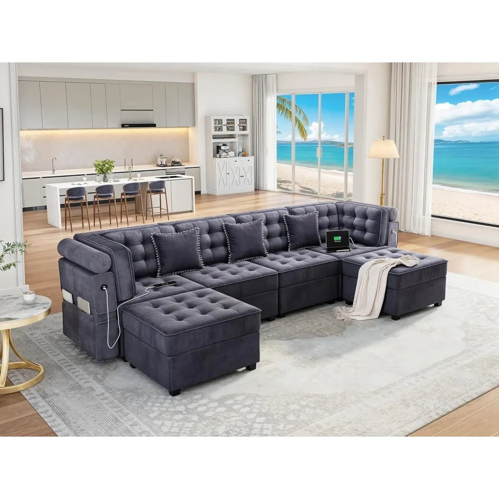 Modular Sectional Sofa with U-Shape Design, Storage, Memory Foam, 6-Seat Convertible Couch