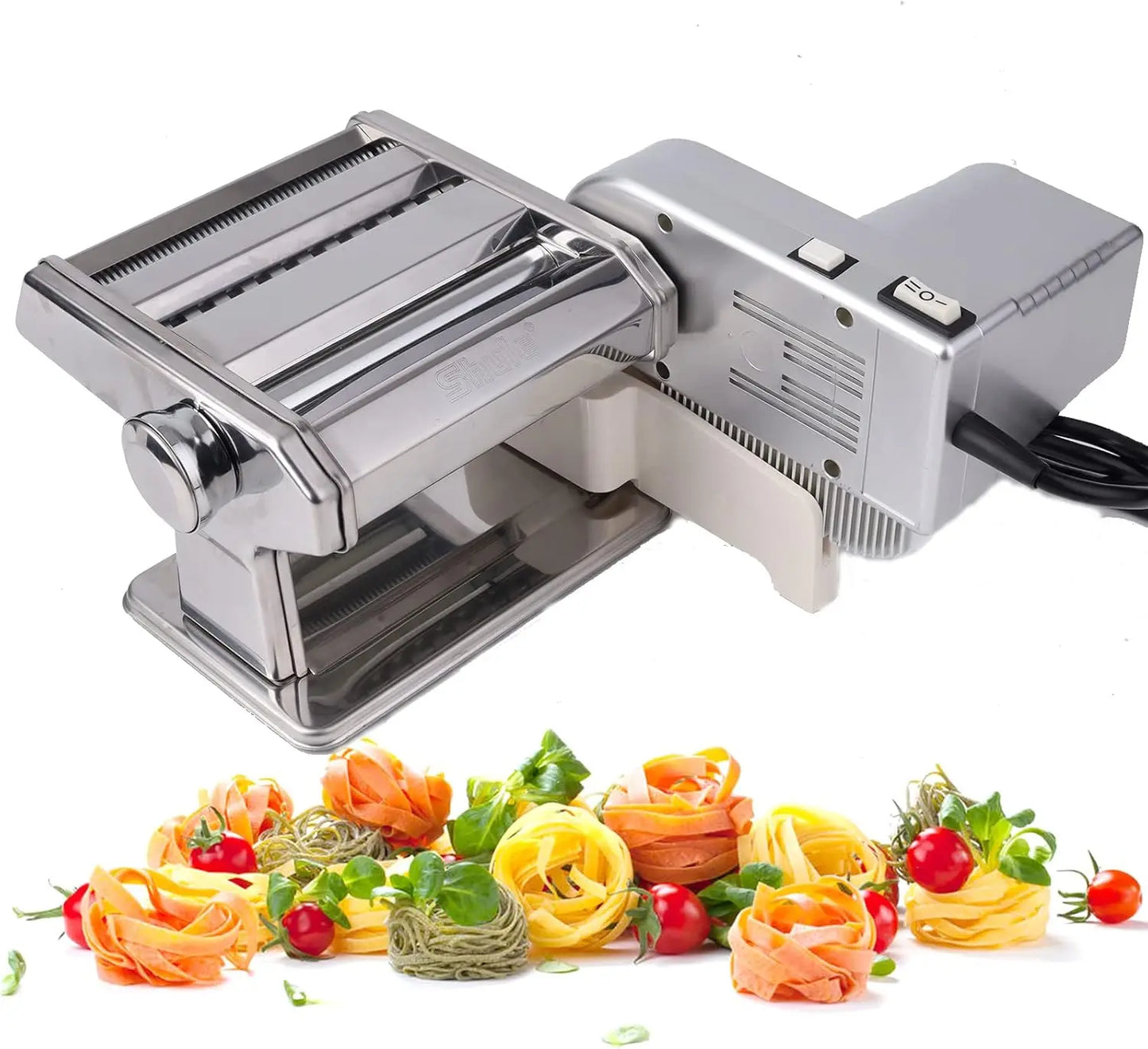 Electric Pasta Maker Machine with Motor, Stainless Steel Roller, 7 Thickness Settings for Homemade Noodles