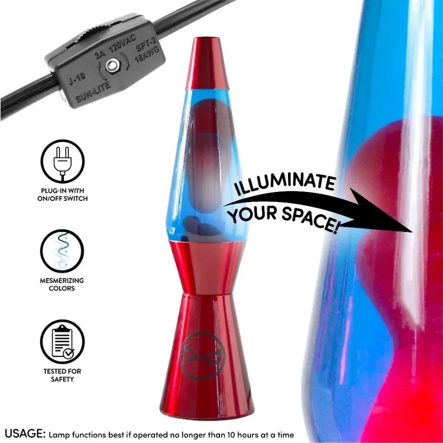 16" Red Lava Motion Volcano Lamp, Red Wax in Blue Liquid,compact and portable