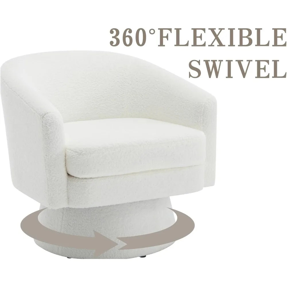 Boucle Swivel Accent Chair White Barrel Arm Chair Round Cozy Upholstered Modern Sherpa Fabric Single Sofa Chair for Living Room/
