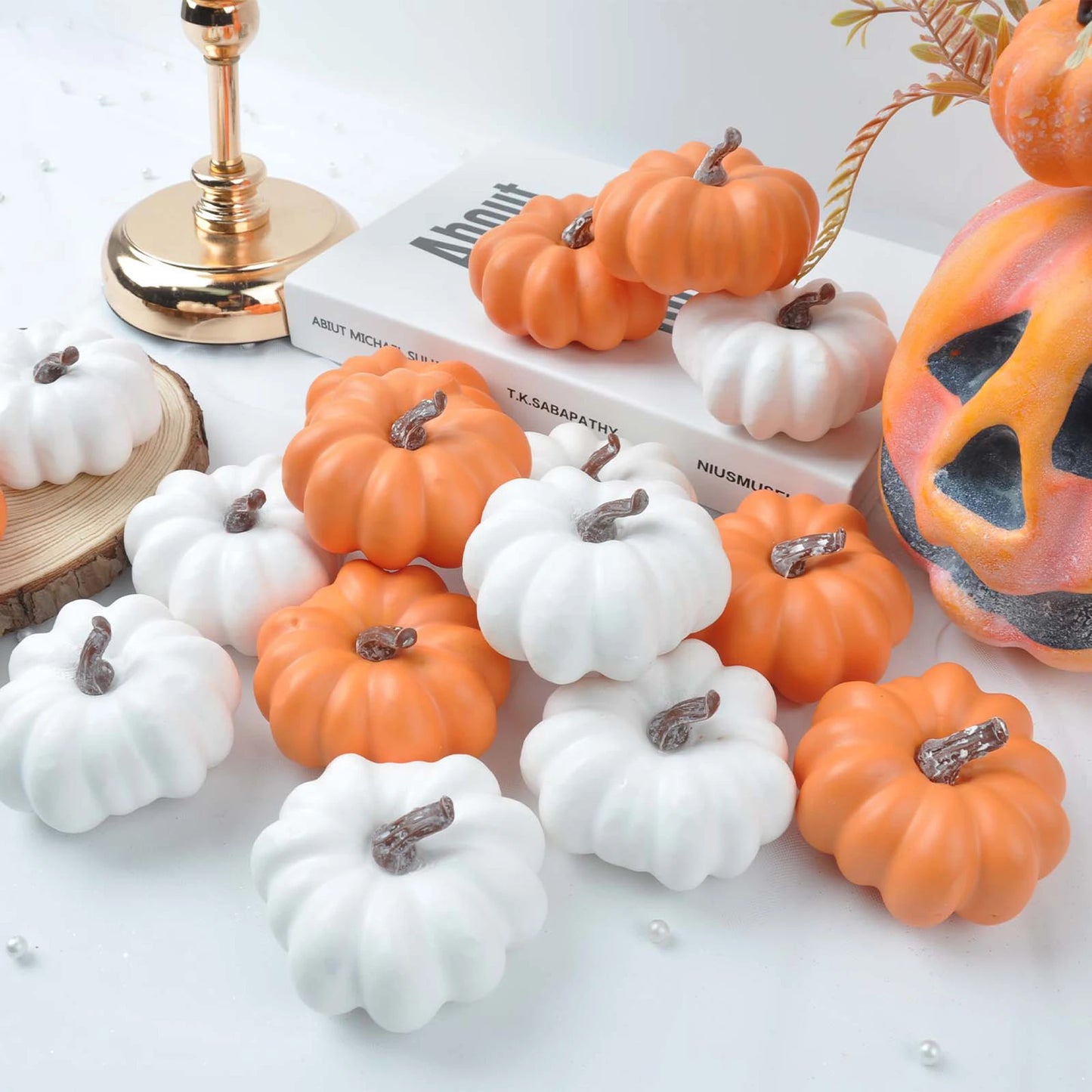 Set of 6 Mini Pumpkin Decorations for Halloween Thanksgiving Fall - Perfect for Home Table Indoor and Outdoor Decor