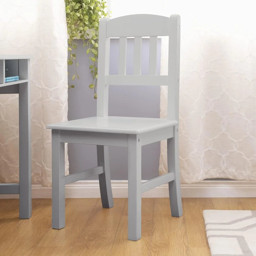 Kids Taiga Desk and Chair Set with Hutch - Gray: Wooden Study Desk with Storage Shelves, Corkboard, and Drawers | Kids Bedroom