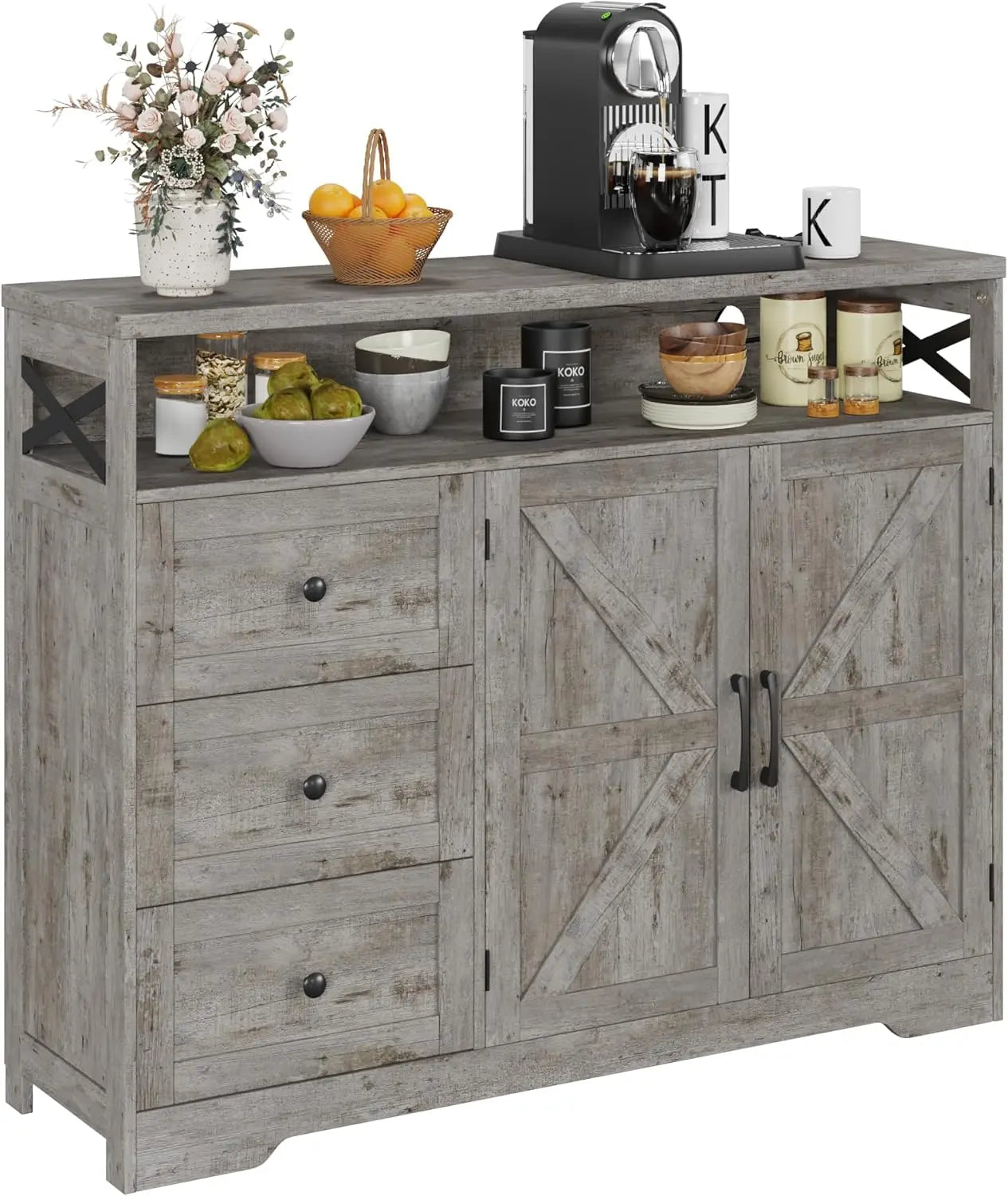 Vabches Buffet Cabinet Wooden Sideboard Cabinet with Drawers&Storage Cabinet Kitchen Cabinet Coffee Bar Cabinet for Dining Room