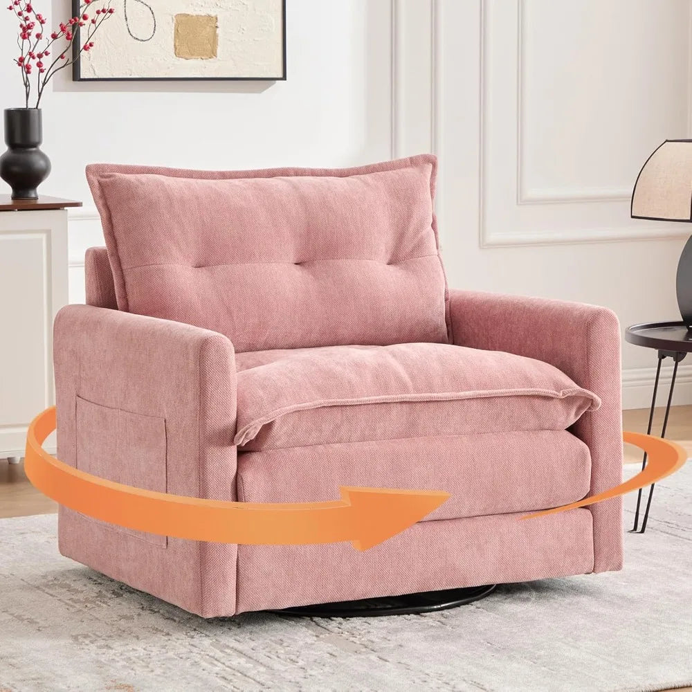 Oversized Swivel Chair, 36" Swivel Armchair Accent Chair for Living Room, Mid Century Modern Thick Padded Arm Chairs