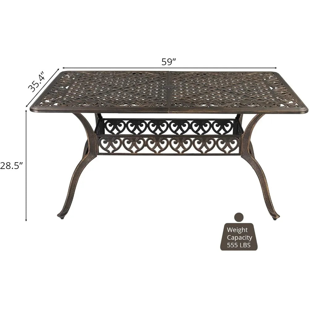 Modern Cast Aluminum Outdoor Dining Table for Six