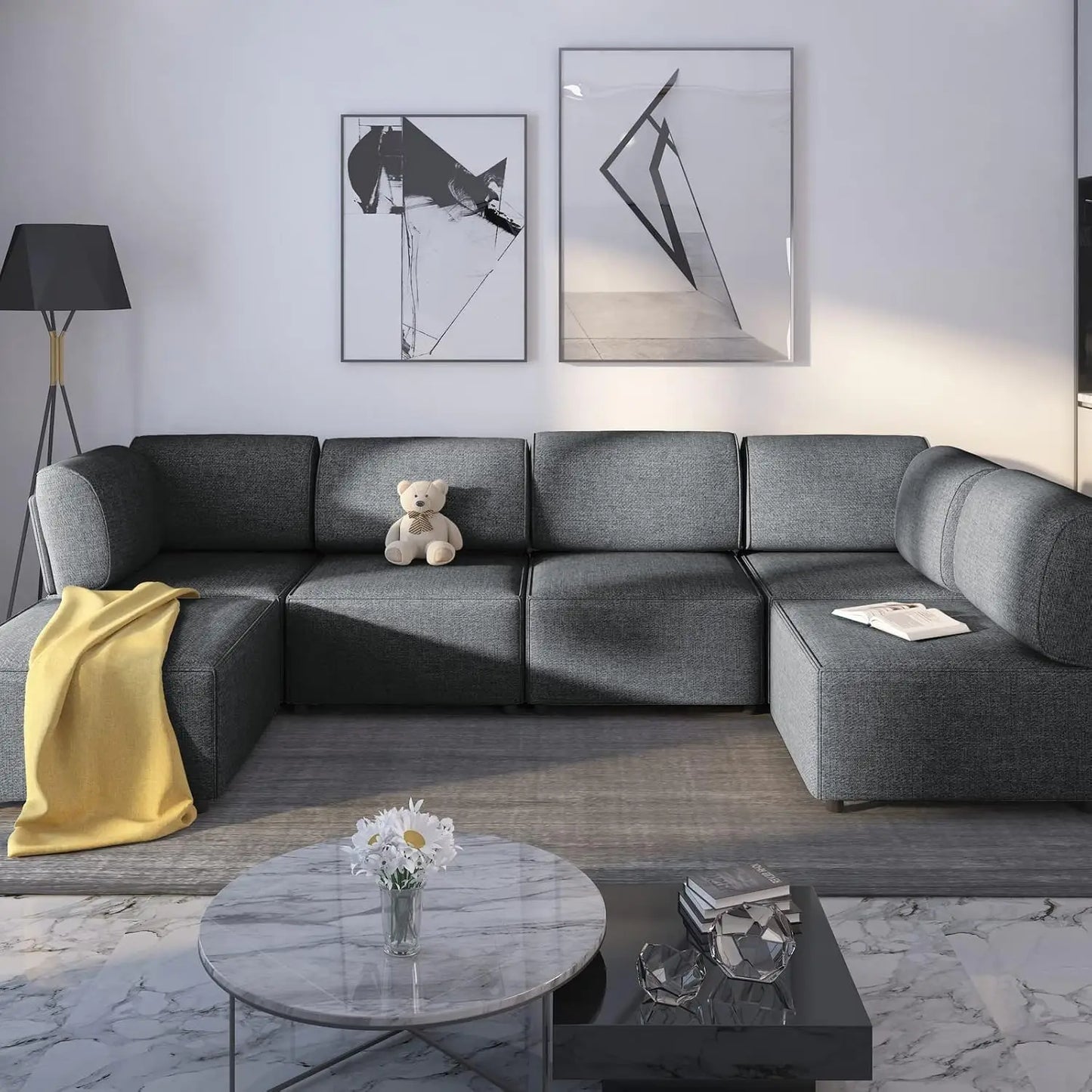 120" Sectional Sofa for Living Room,U Shaped Modular Sofa Couch with Ottoman, 6-Seat Oversized Sleeper Sofas Deep Seat
