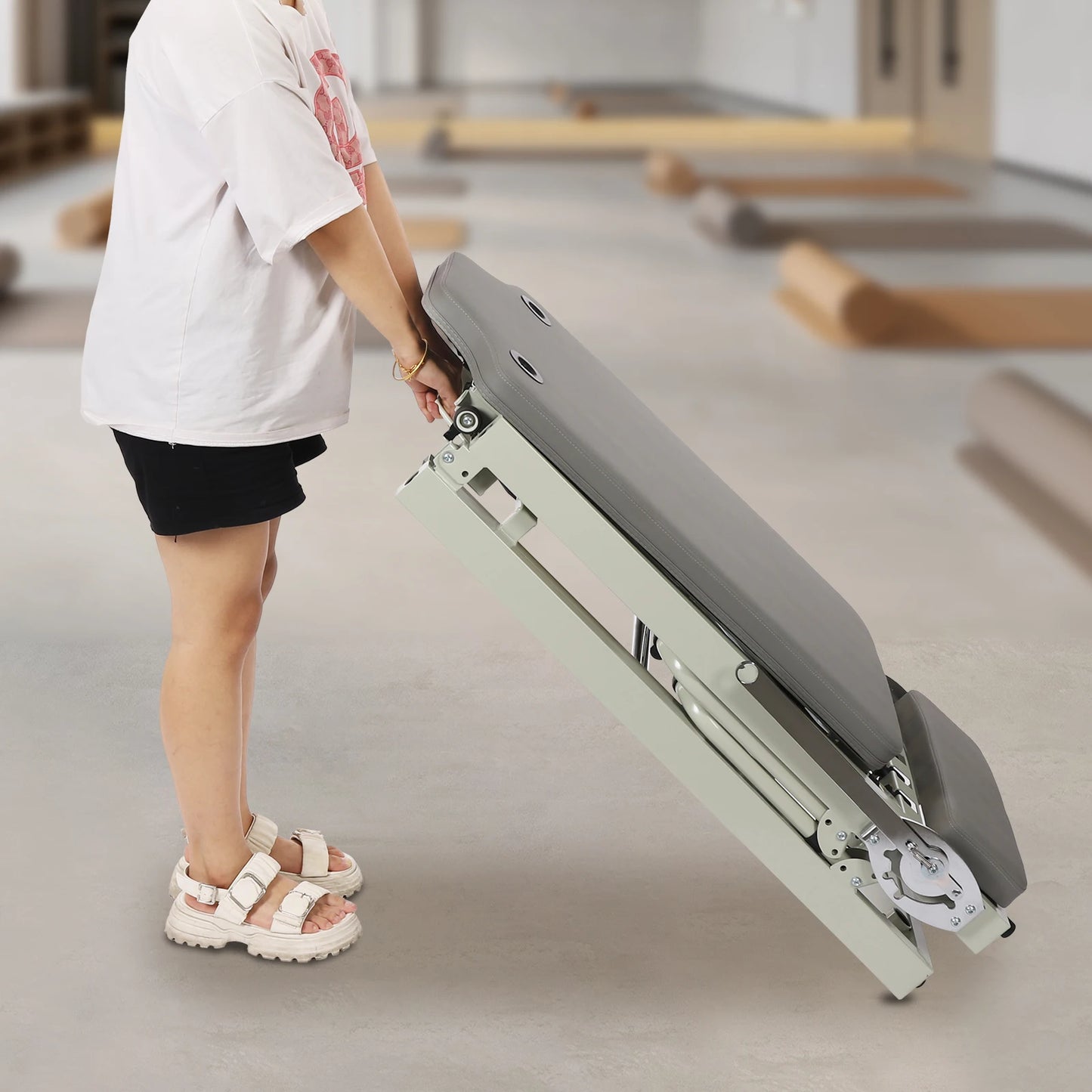 Foldable Pilates Reformer Machine with Latex Springs, 3-Level Rope Adjustment & 4-Position Foot Bar – Gym Yoga Fitness Equipment