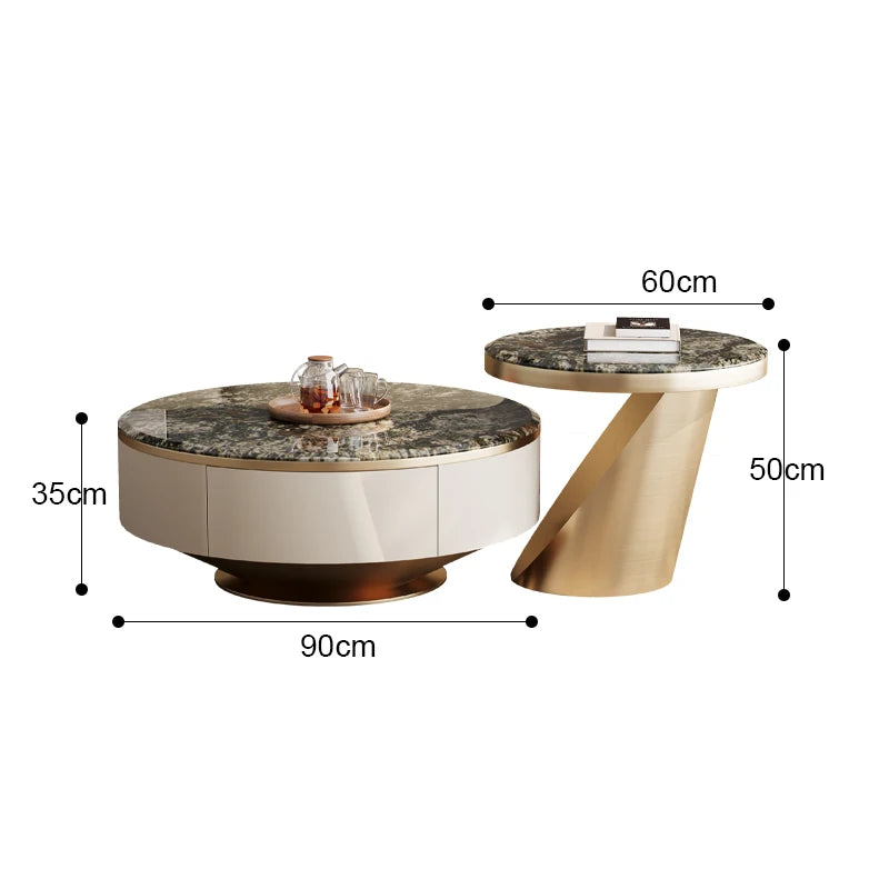 Italian light luxury natural marble platinum diamond coffee table living room size round high-end combination