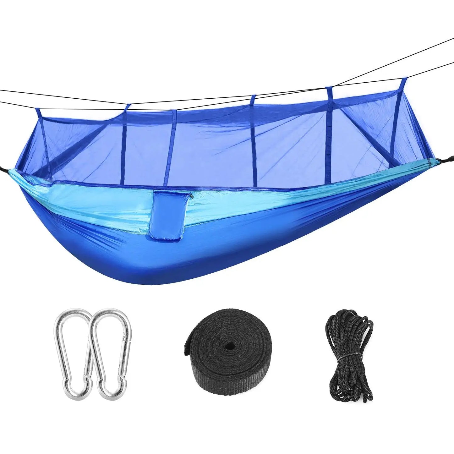 Portable Double Camping Hammock with Mosquito Net - 600lbs Capacity for 2, Nylon Swing Bed, Includes Strap & Carry Bag