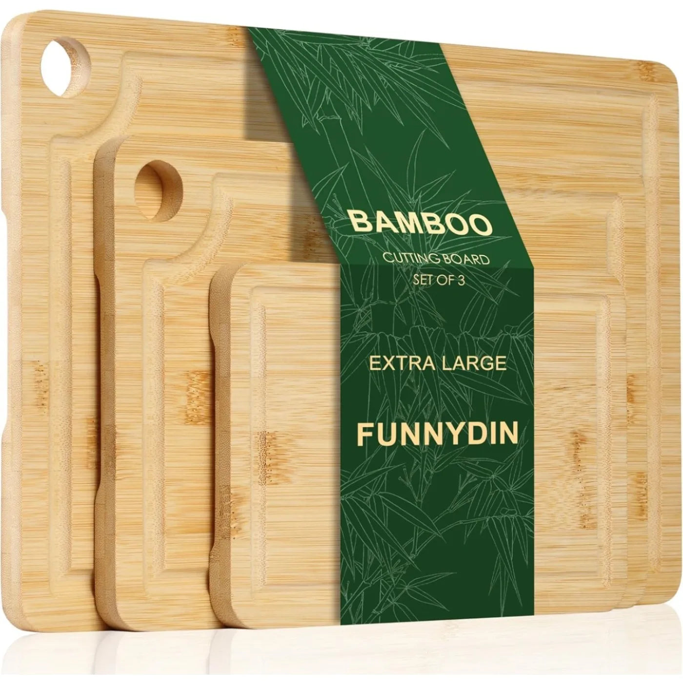 Organic Bamboo Cutting Board Set of 3, Large Wooden Cutting Boards for Kitchen, Wood Cutting Board with Juice Grooves