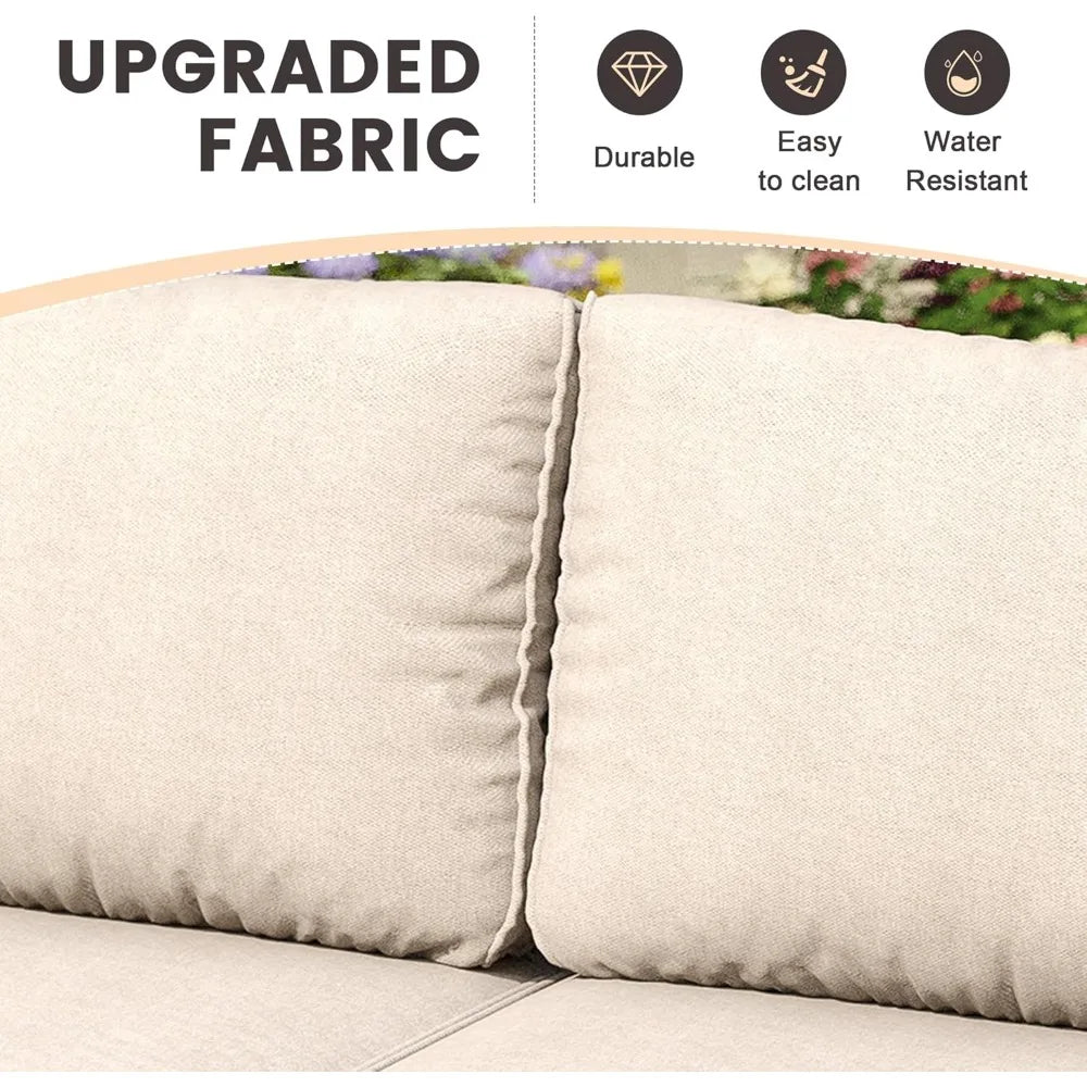 7 Pieces Wicker Patio Furniture Set, Outdoor Conversation Set Sectional Sofa with Cushion & Glass-Top Coffee Table for Garden
