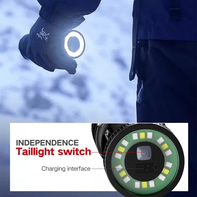 White Laser Ultra Bright LED Flashlight, 9 Light Sources Suitable for Outdoor Camping Emergency Use, ABS Waterproof and Durable