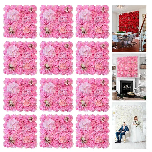 12pcs Artificial Flowers Wall Panels 16.5* 16.5Inch Silk Roses Home decoration Floral Backdrop Ideal for Wedding Celebrations