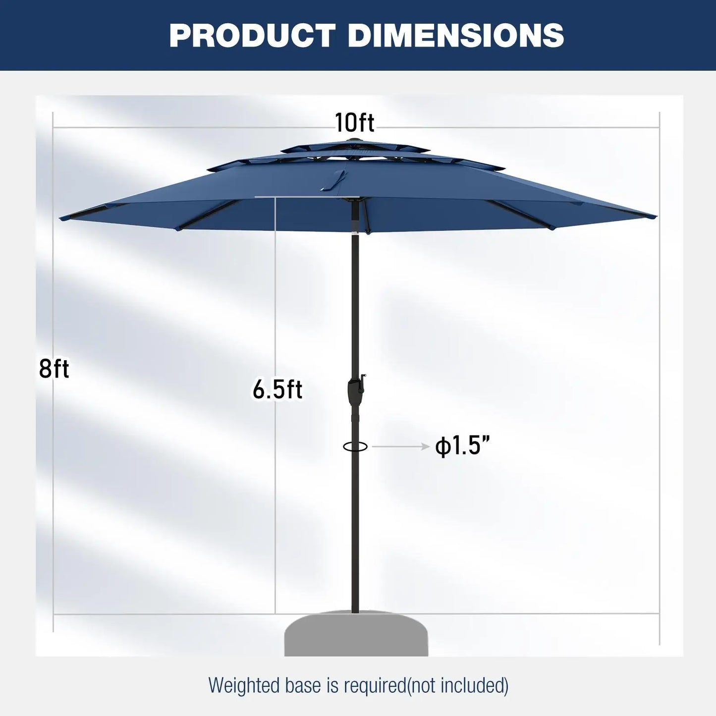 10 ft 3-tier Vented Patio Umbrella Large Market Table Umbrella Outdoor Sun Shade